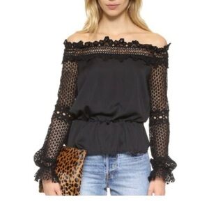 Style Mafia Black Off-Shoulder Crochet Sleeve Blouse